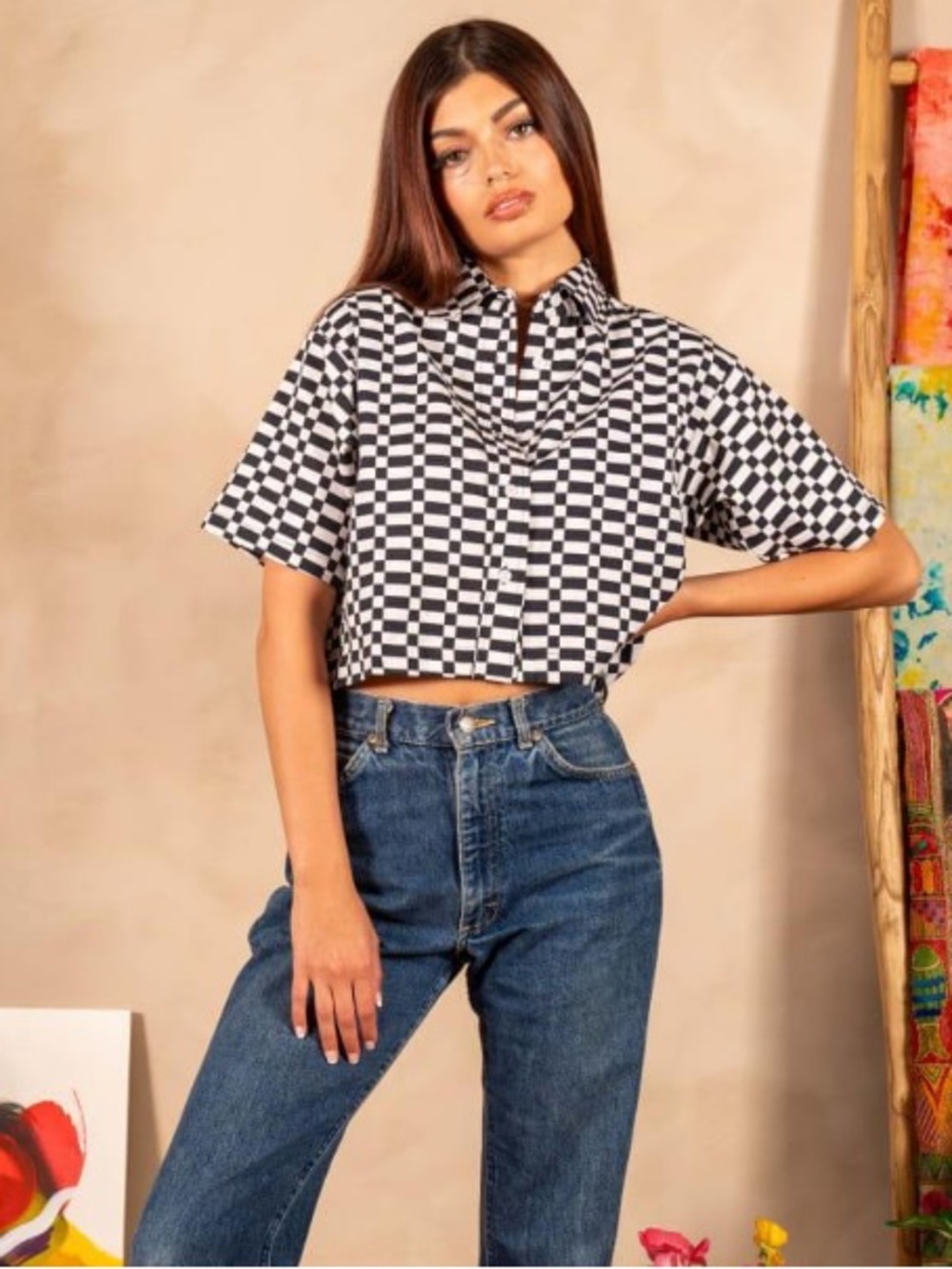 Hand Printed 'The Cami' Crop Shirt
Checkers Twill